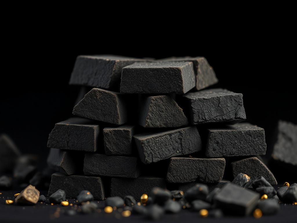 A close up shot of uniformly shaped coconut briquette charcoal